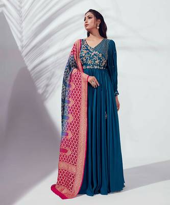 Peacock blue georgette anarkali 1