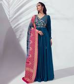 Peacock blue georgette anarkali