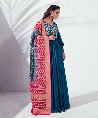 Peacock blue georgette anarkali 3