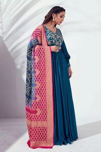 Peacock blue georgette anarkali