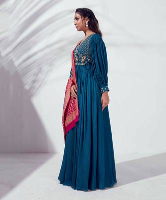 Peacock blue georgette anarkali 4