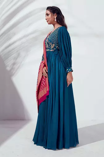 Peacock blue georgette anarkali