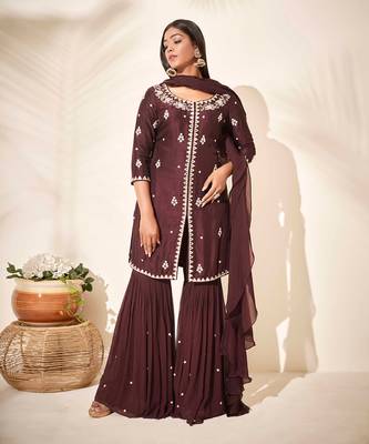 Brown silk sharara set 1