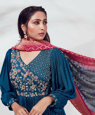 Peacock blue georgette anarkali 5