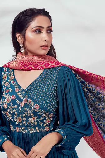 Peacock blue georgette anarkali