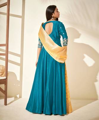 Teal and yellow silk anarakali 4