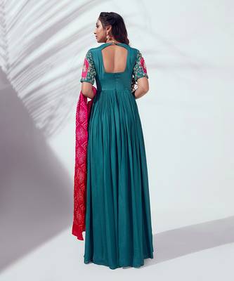 Green and pink georgette crepe anarkali 2