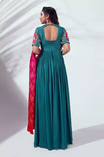 Green and pink georgette crepe anarkali