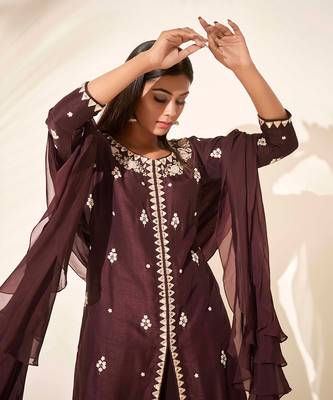 Brown silk sharara set 2