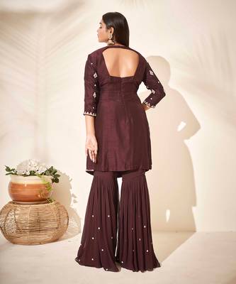 Brown silk sharara set 3