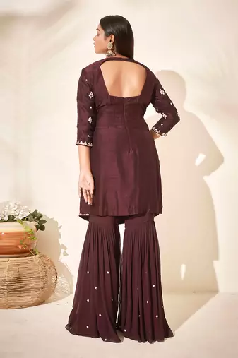 Brown silk sharara set