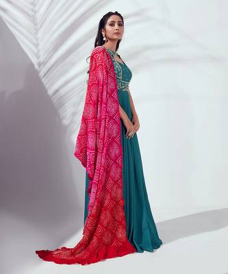 Green and pink georgette crepe anarkali 3