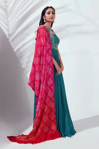 Green and pink georgette crepe anarkali