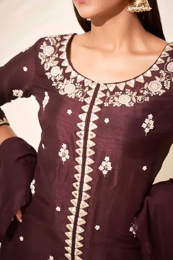 Brown silk sharara set