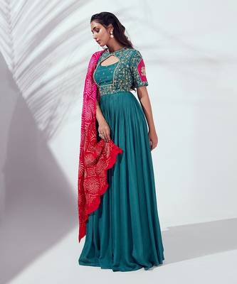 Green and pink georgette crepe anarkali 4