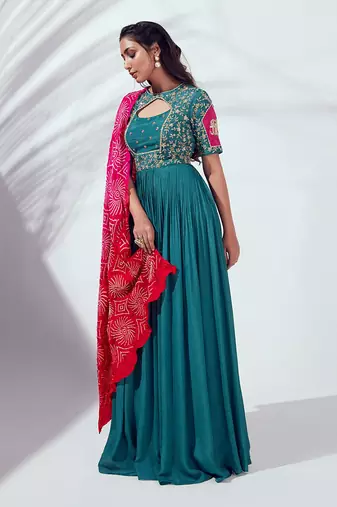 Green and pink georgette crepe anarkali