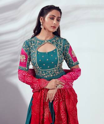 Green and pink georgette crepe anarkali 5