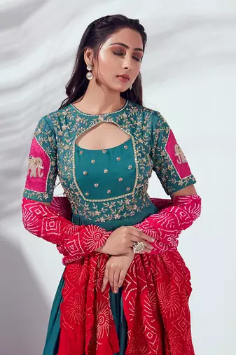 Green and pink georgette crepe anarkali