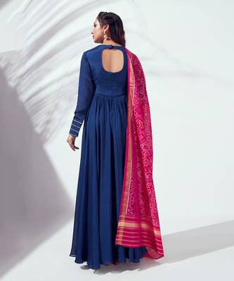 Blue and pink georgette crepe anarkali 2