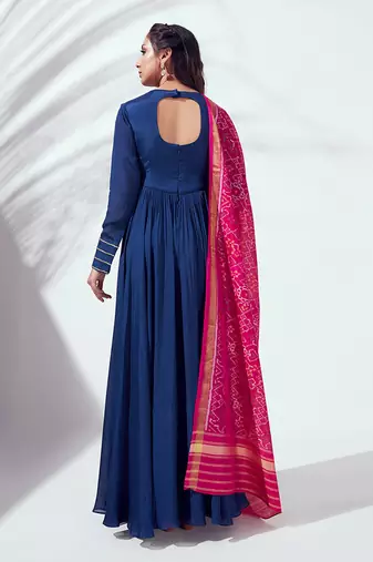 Blue and pink georgette crepe anarkali