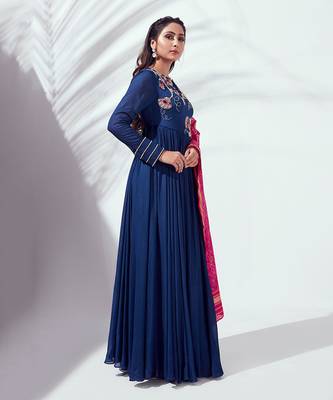 Blue and pink georgette crepe anarkali 3