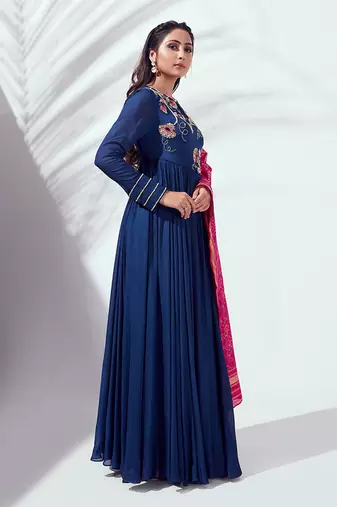 Blue and pink georgette crepe anarkali