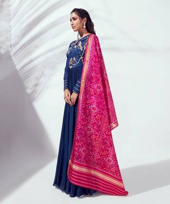 Blue and pink georgette crepe anarkali 4