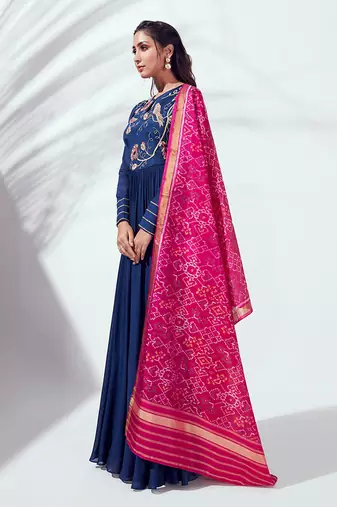 Blue and pink georgette crepe anarkali