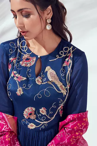 Blue and pink georgette crepe anarkali