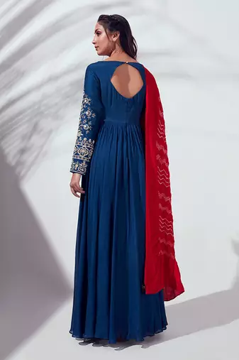 Royal blue georgette crepe anarkali