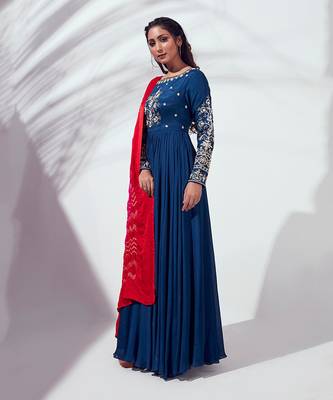 Royal blue georgette crepe anarkali 1