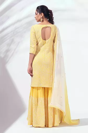 Yellow georgette sharara set