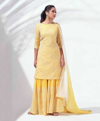 Yellow georgette sharara set 1