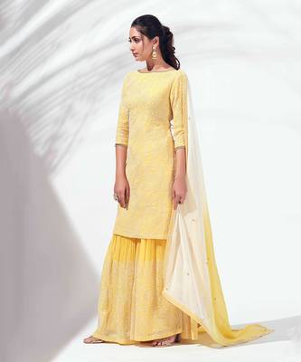 Yellow georgette sharara set 3