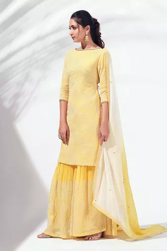 Yellow georgette sharara set
