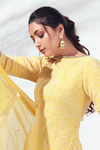 Yellow georgette sharara set