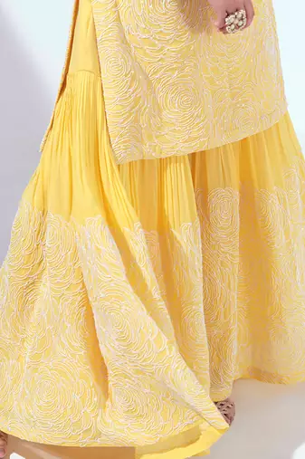 Yellow georgette sharara set
