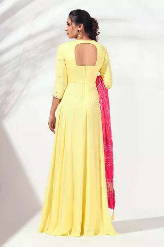 Yellow georgette crepe anarkali