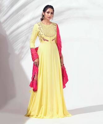 Yellow georgette crepe anarkali 1