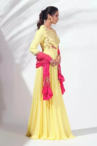 Yellow georgette crepe anarkali