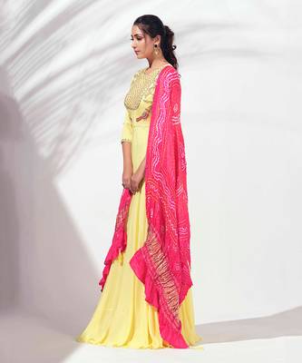 Yellow georgette crepe anarkali 4
