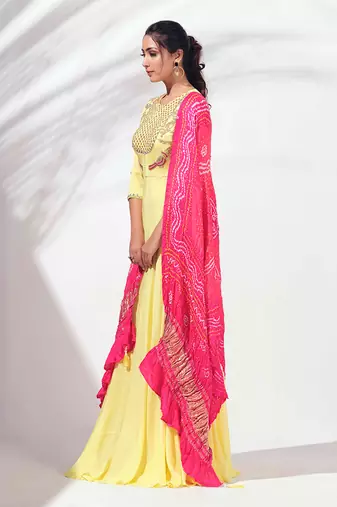 Yellow georgette crepe anarkali