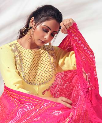 Yellow georgette crepe anarkali 5