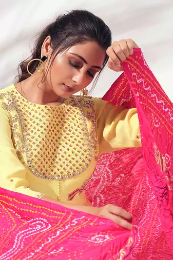 Yellow georgette crepe anarkali