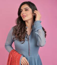 Grey and red georgette anarkali