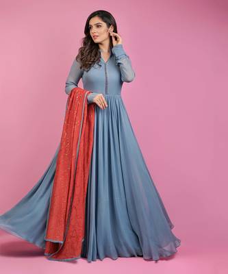 Grey and red georgette anarkali 1