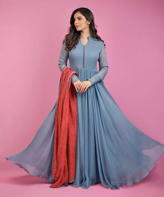 Grey and red georgette anarkali 3