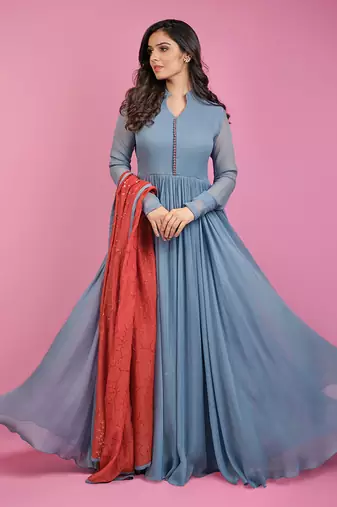 Grey and red georgette anarkali
