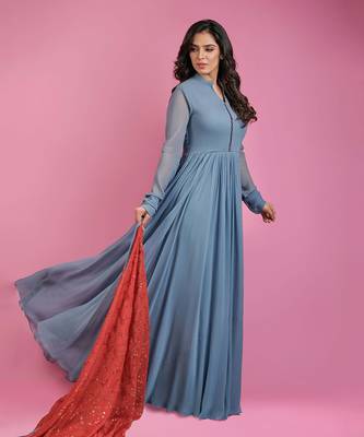Grey and red georgette anarkali 4