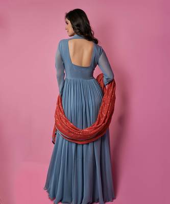 Grey and red georgette anarkali 5